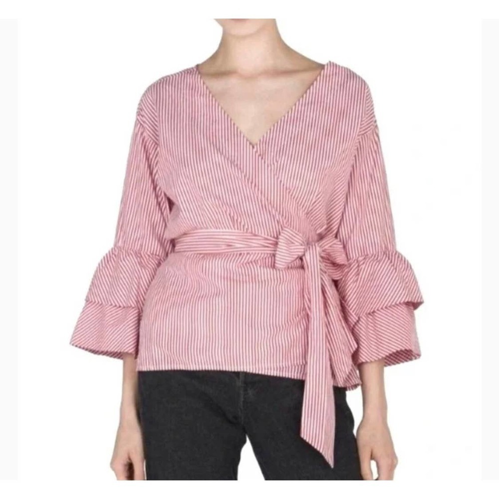 BeachLunchLounge Arianna Red & White Striped Faux Wrap Top
